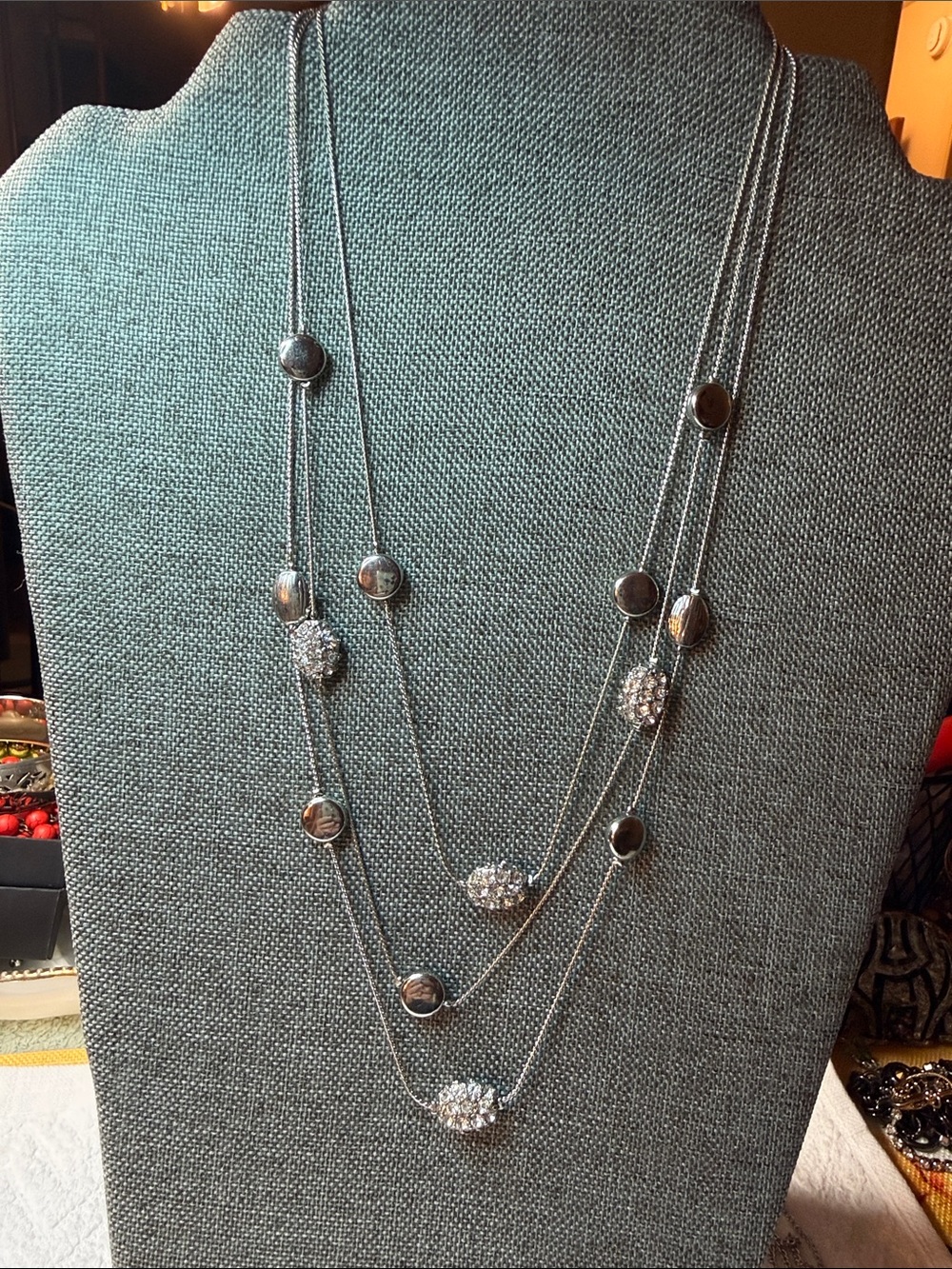 Silver Multi-Strand Crystal Station Necklace - Women Jewelry
